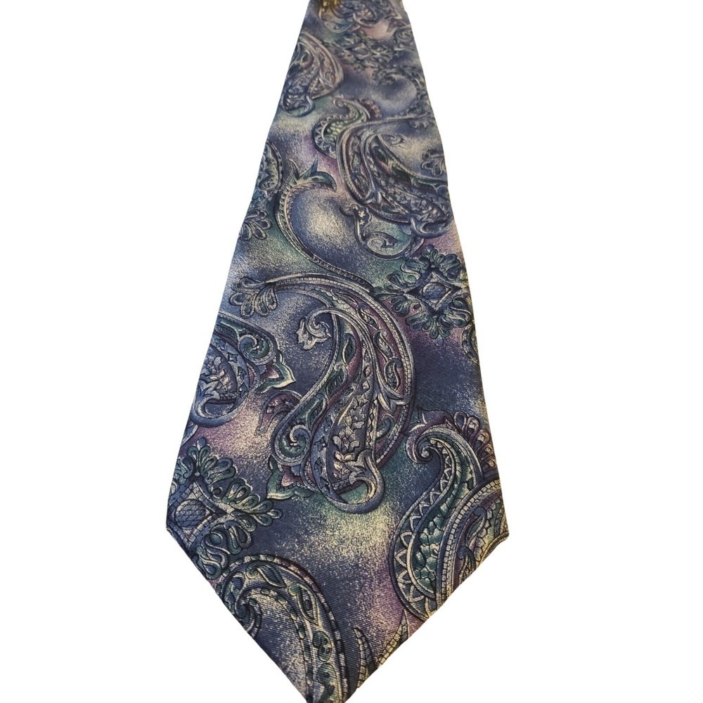 Cambridge Classics Men's Tie Blue‎ Abstract 100% Italian Silk Made in USA